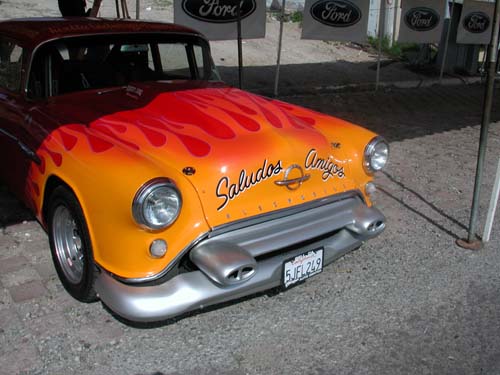 flamed hood of car