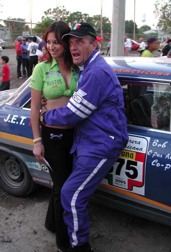 racer holding girl